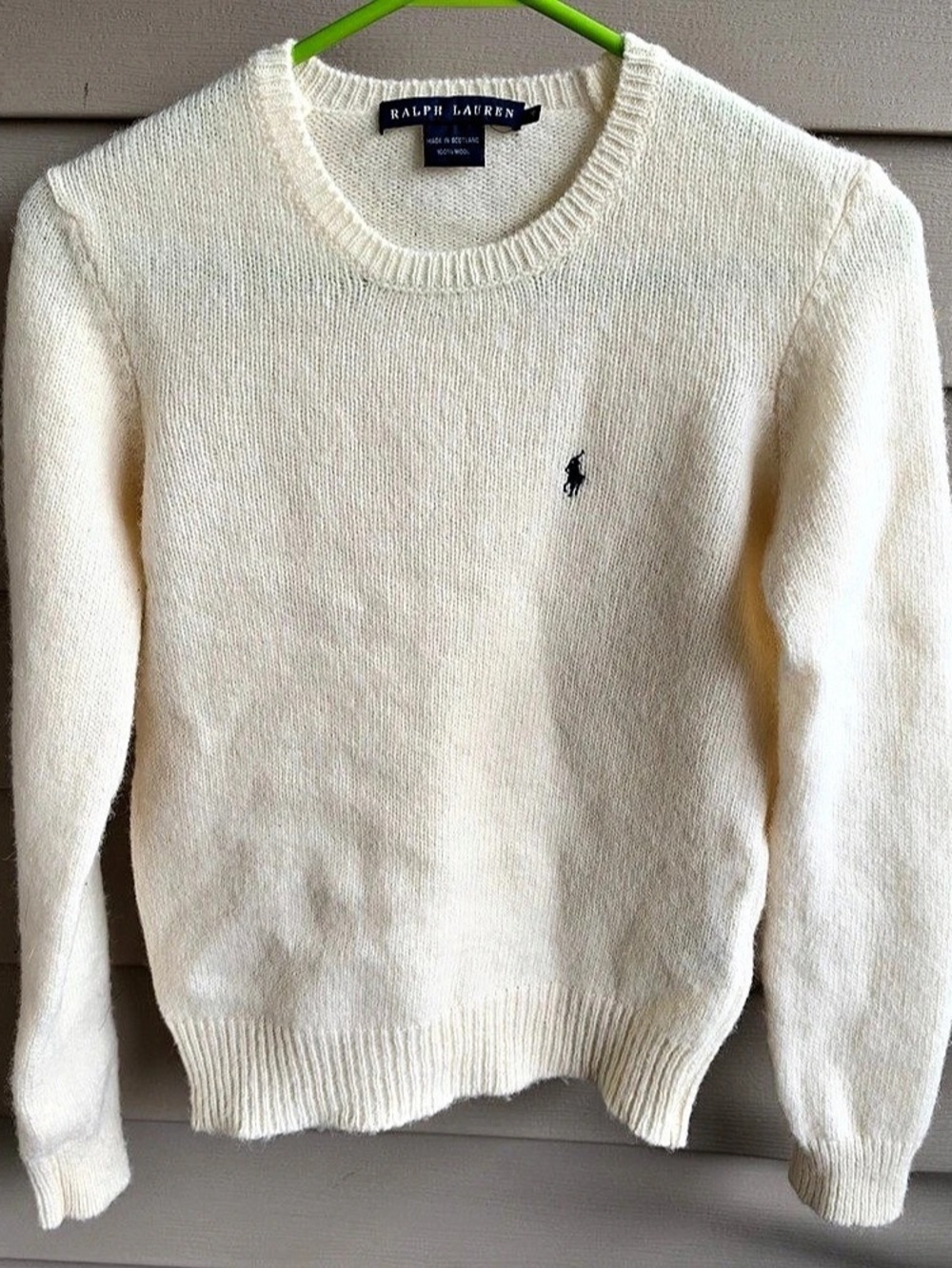 Ralph Lauren 100% Wool Sweater Women M Cream Crewneck Pony Prep Old Money Luxury
